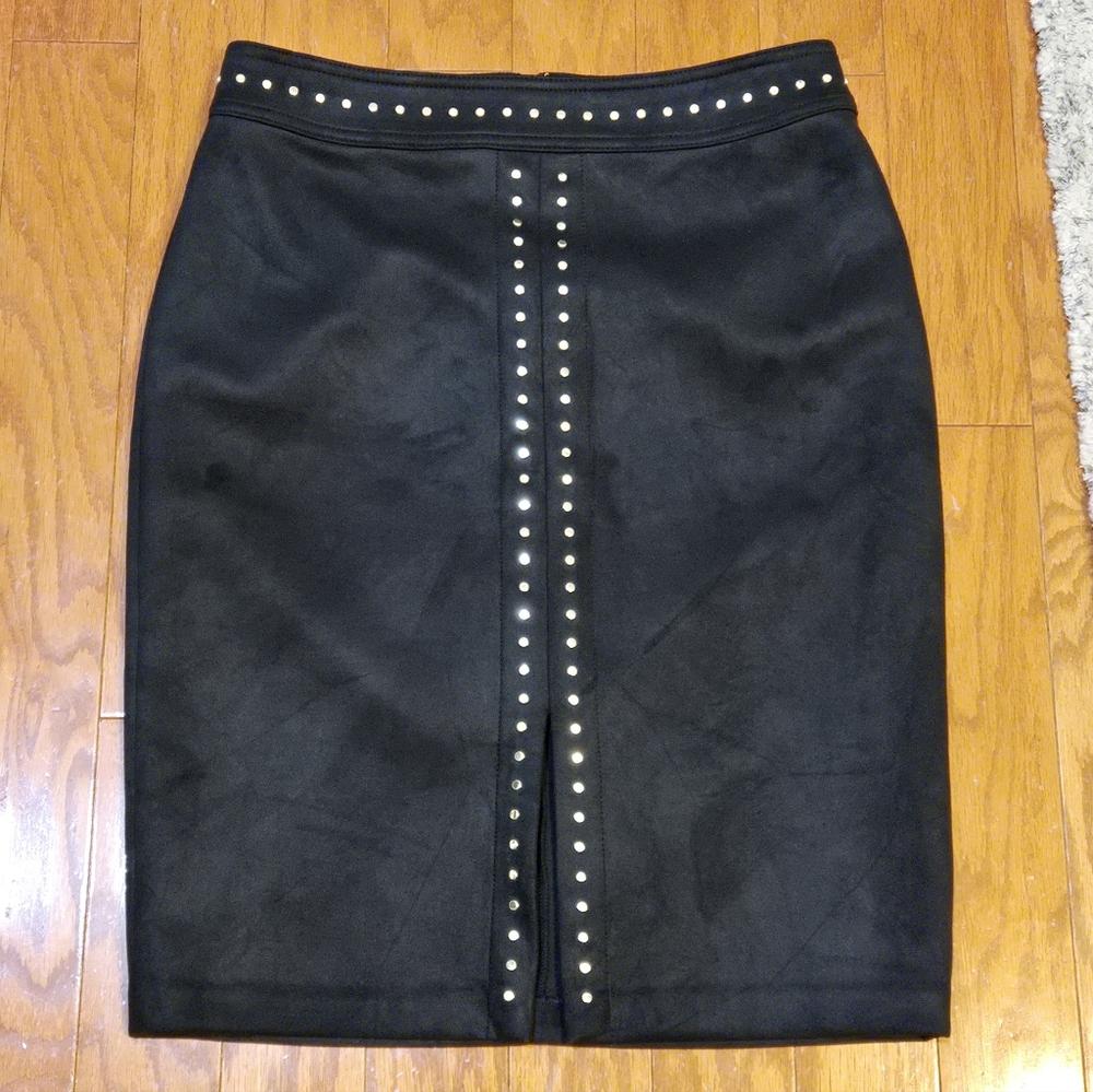 White House Black Market Black Pencil Skirt with Center Stud Trim